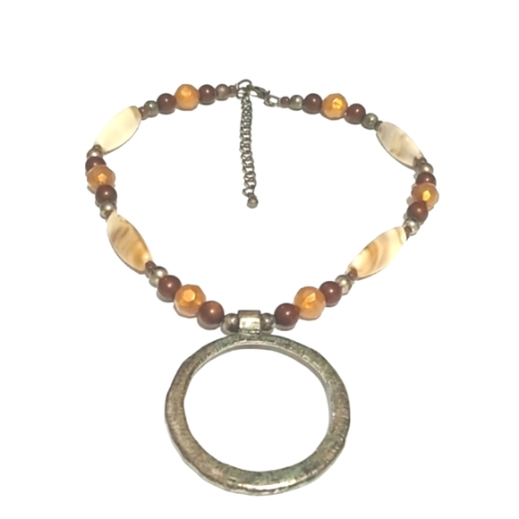 💥CLEARANCE💥VINTAGE AGATE STONE BEADED PENDANT CHOKER COLLAR 19" NECKLACE - Picture 1 of 9